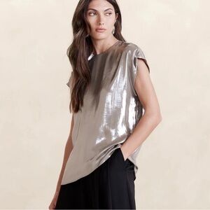 Banana Republic Maxime Metallic Champagne Gold Short Sleeve Sleeveless Top XXL